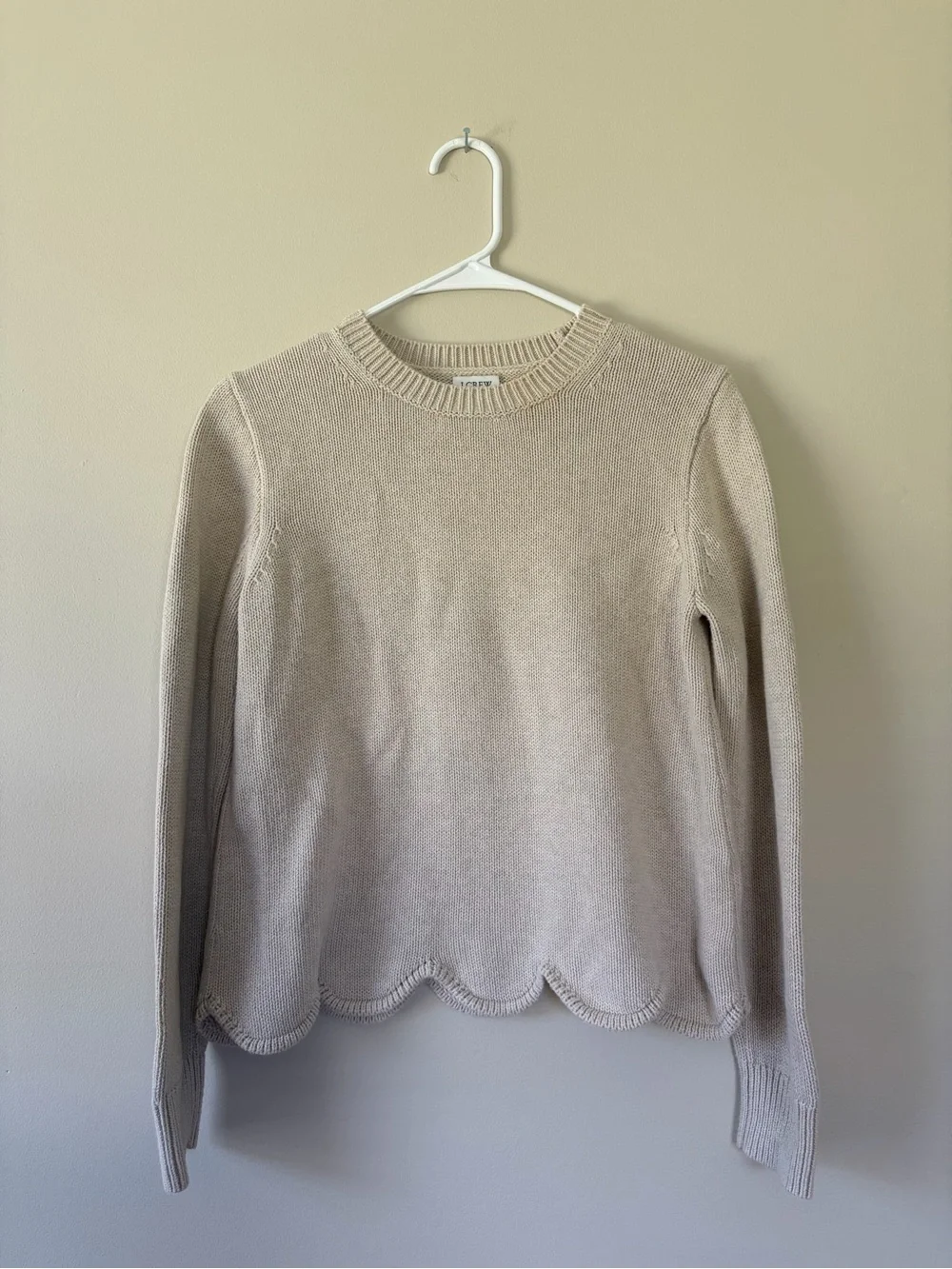J. Crew Beige Scallop-Hem Crewneck Sweater